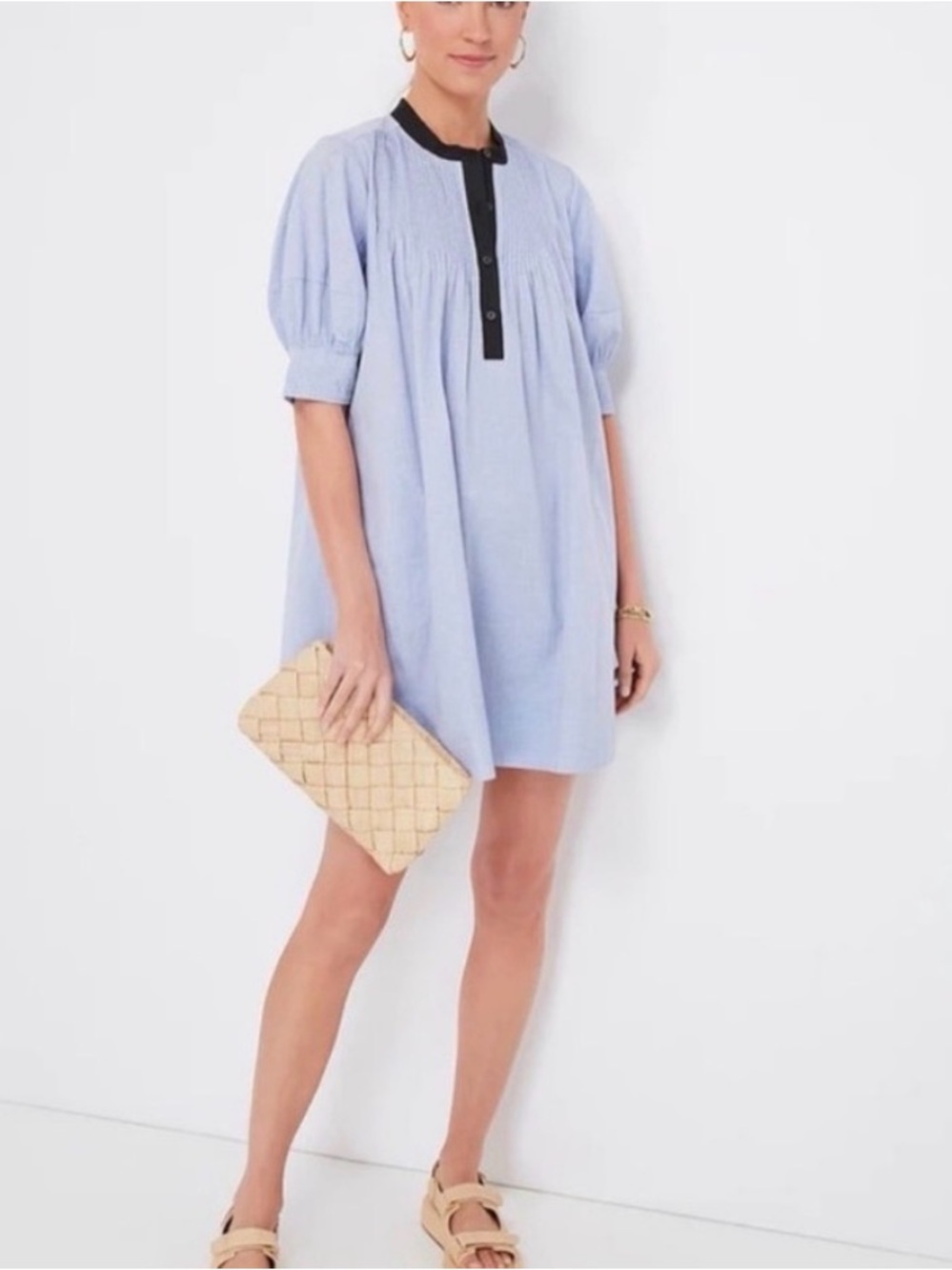 Pomander Place Blue Swiss Dot Puff Sleeve Shift Dress XS